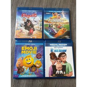 Animated Family 4-Movie Blu-ray Lot Ferdinand Turbo Emoji Movie Boss Baby PG